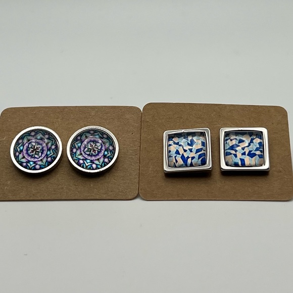 Classic Round Stud Earrings - Bohemian Chic Silver Stud Earrings - Picture 6 of 10